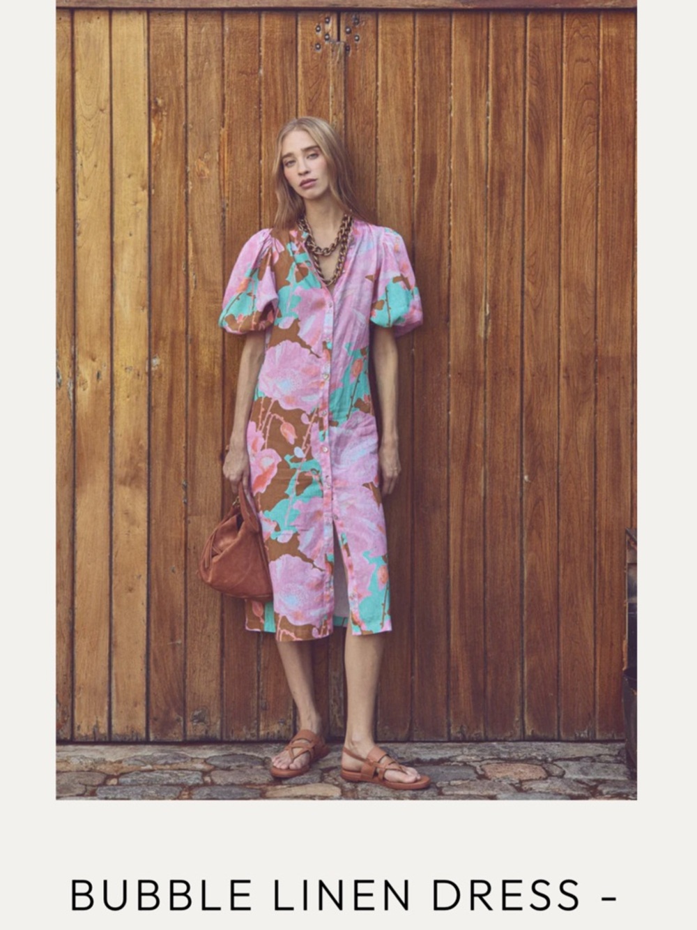 Lanhtropy Pink & Aqua Floral Button-Front Linen Dress